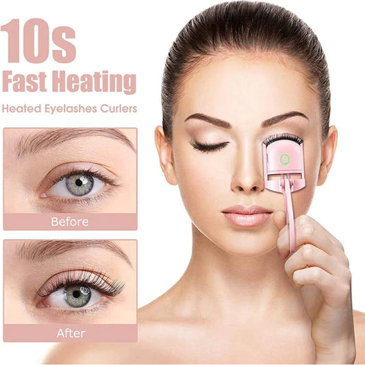 New!!Product Mini Portable Heating Pink Heater Eyelash Curler Kit Electric Heated Eyelash Curler with Charger Usb